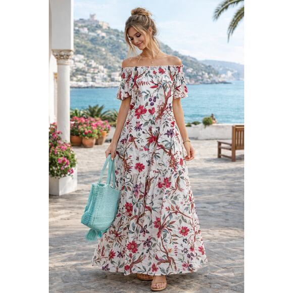 Guadalupe Dresses & Skirts - GUADALUPE Dress 100% Cotton Momposina Raven Floral Maxi Multicolor One Size
